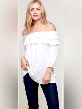 New Women's White Off The Shoulder Top With Two Tier Ruffles